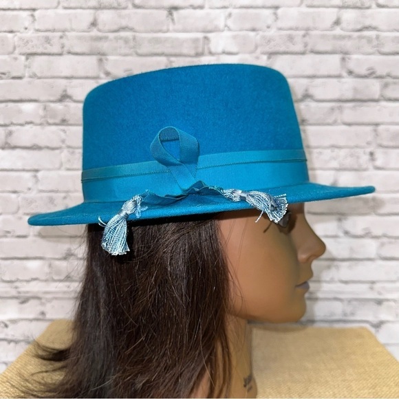 Zephyr Women's Blue Felt Hat Ribbon Tassels Henry Pollack New York Vintage UNION - Picture 2 of 9
